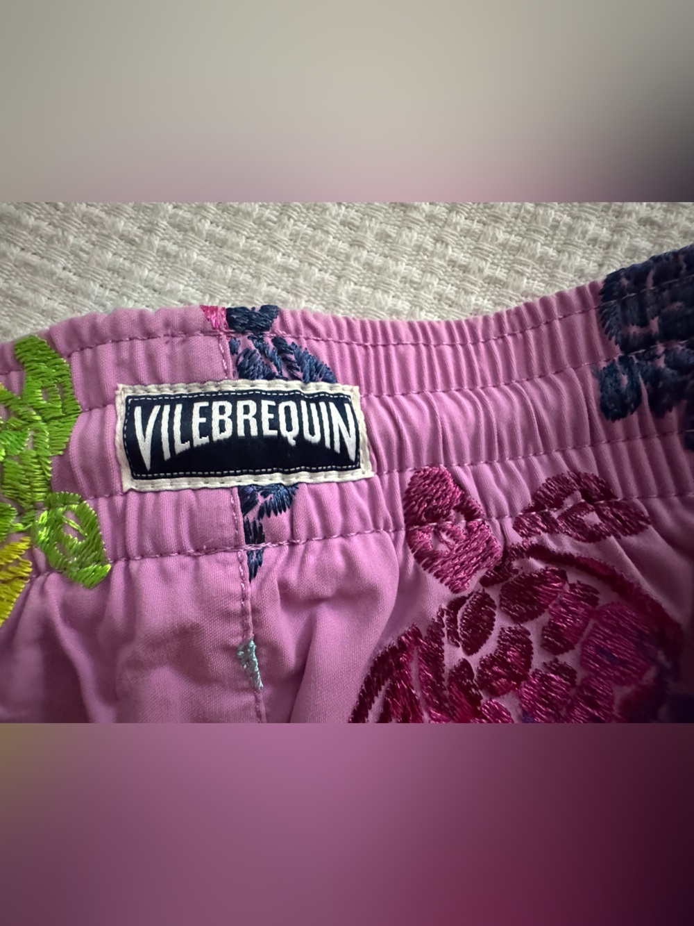 Vilebrequin Pink Swim Shorts with Multicolor Floral Embroidery